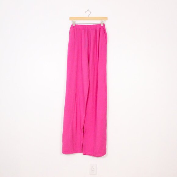 *Prettylittlething Hot Pink Crinkle Wide Leg Elasticated Waist Trousers NWT - Picture 5 of 8